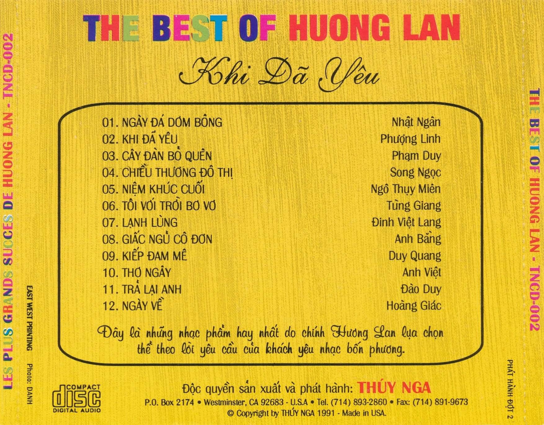 KHI ĐÃ YÊU - THE BEST OF - THUÝ NGA CD02 - HƯƠNG LAN - Ảnh 2