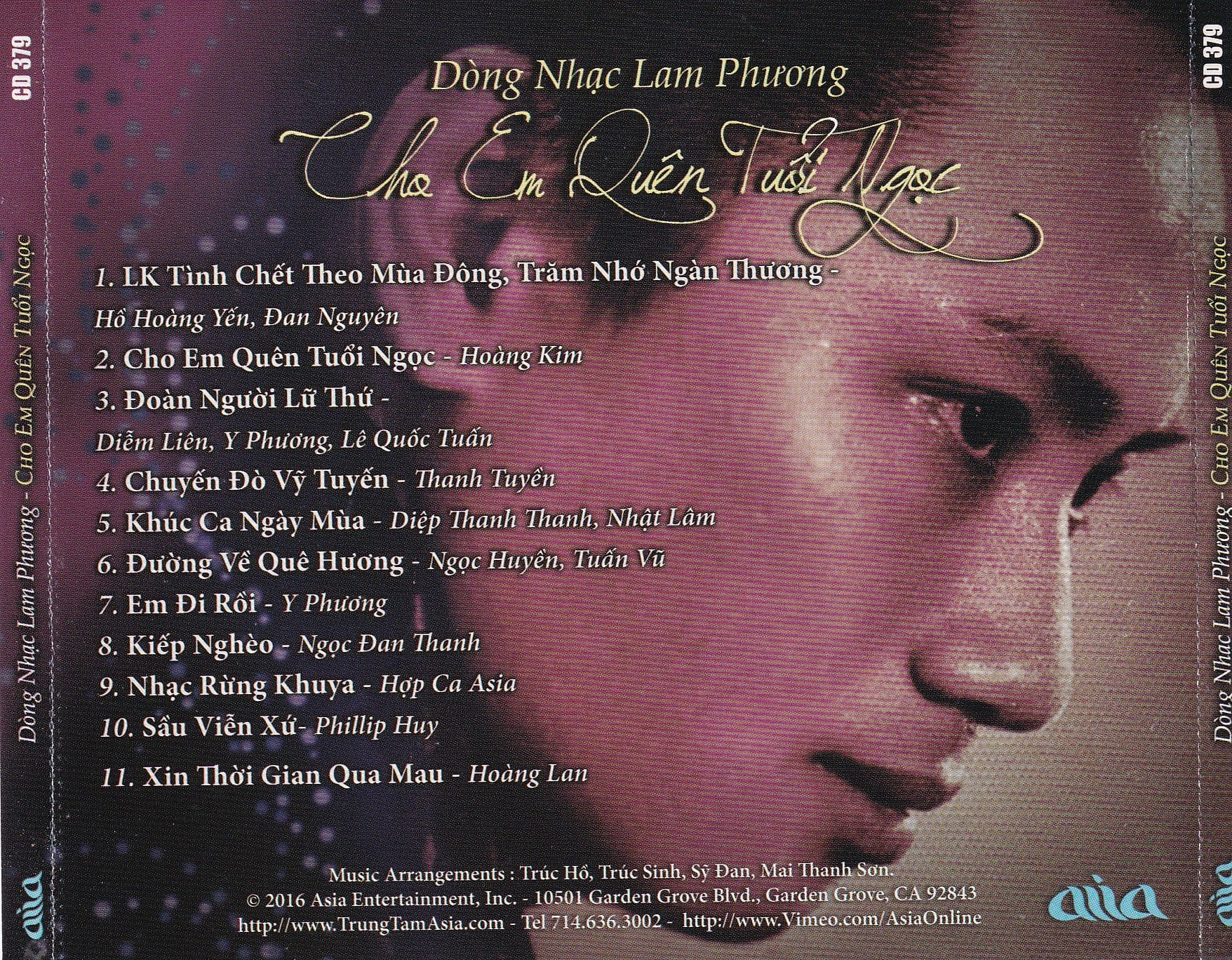 CHO EM QUÊN TUỔI NGỌC - DÒNG NHẠC LAM PHƯƠNG - ASIA CD379 - Ảnh 2