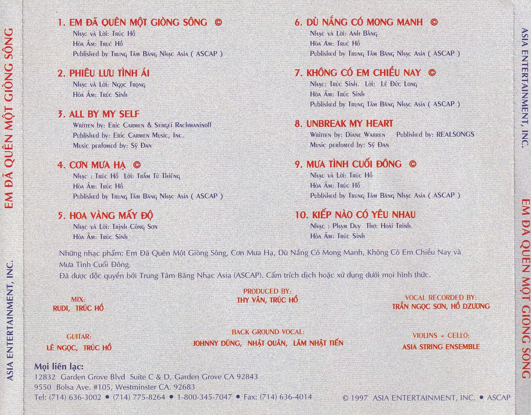 EM ĐÃ QUÊN MỘT DÒNG SÔNG - LÂM NHẬT TIẾN - ASIA CD94 - Ảnh 2