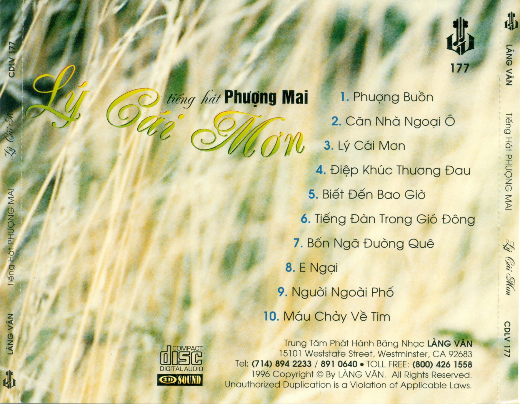 LÝ CÁI MƠN - PHƯỢNG MAI - LÀNG VĂN CD177 (KHẮC) - Ảnh 2