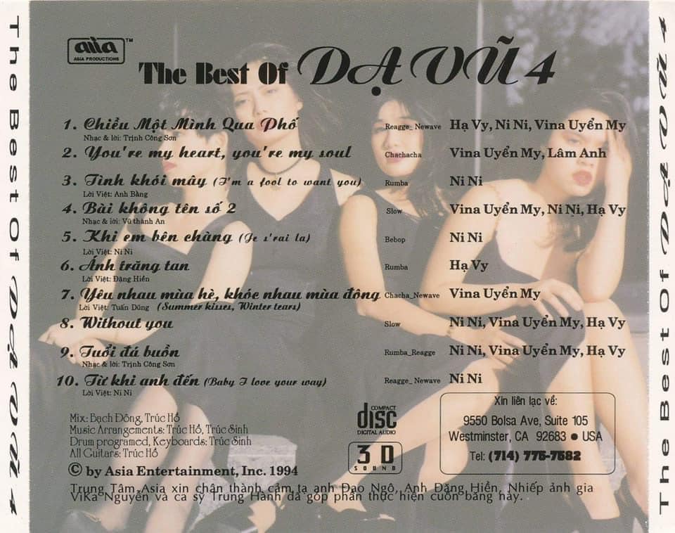 DẠ VŨ 4 - THE BEST OF - ASIA CD66 (NINI & HẠ VY & VINA UYỂN MI) - Ảnh 2
