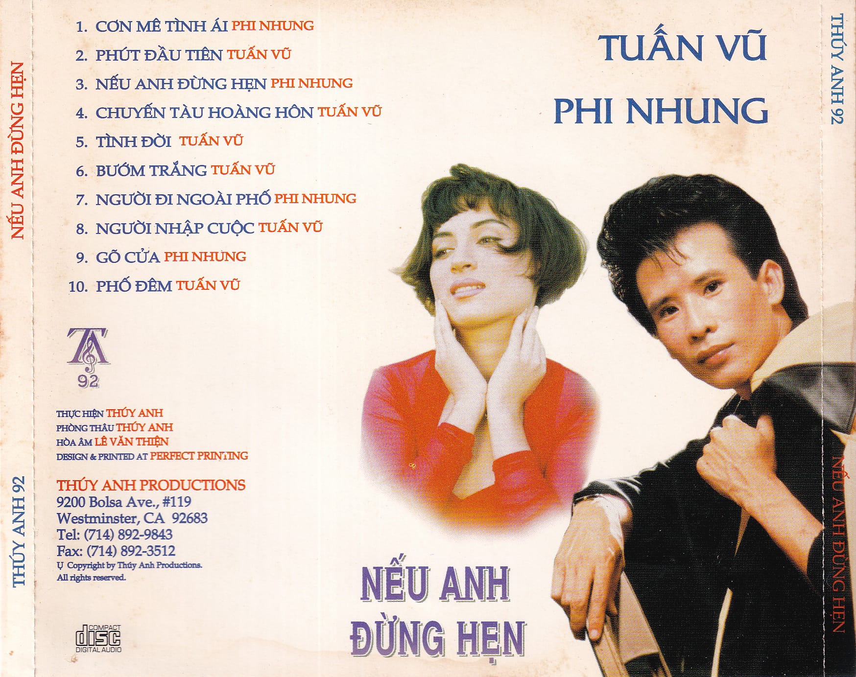 NẾU ANH ĐỪNG HẸN - TUẤN VŨ & PHI NHUNG - THUÝ ANH CD92 - Ảnh 2