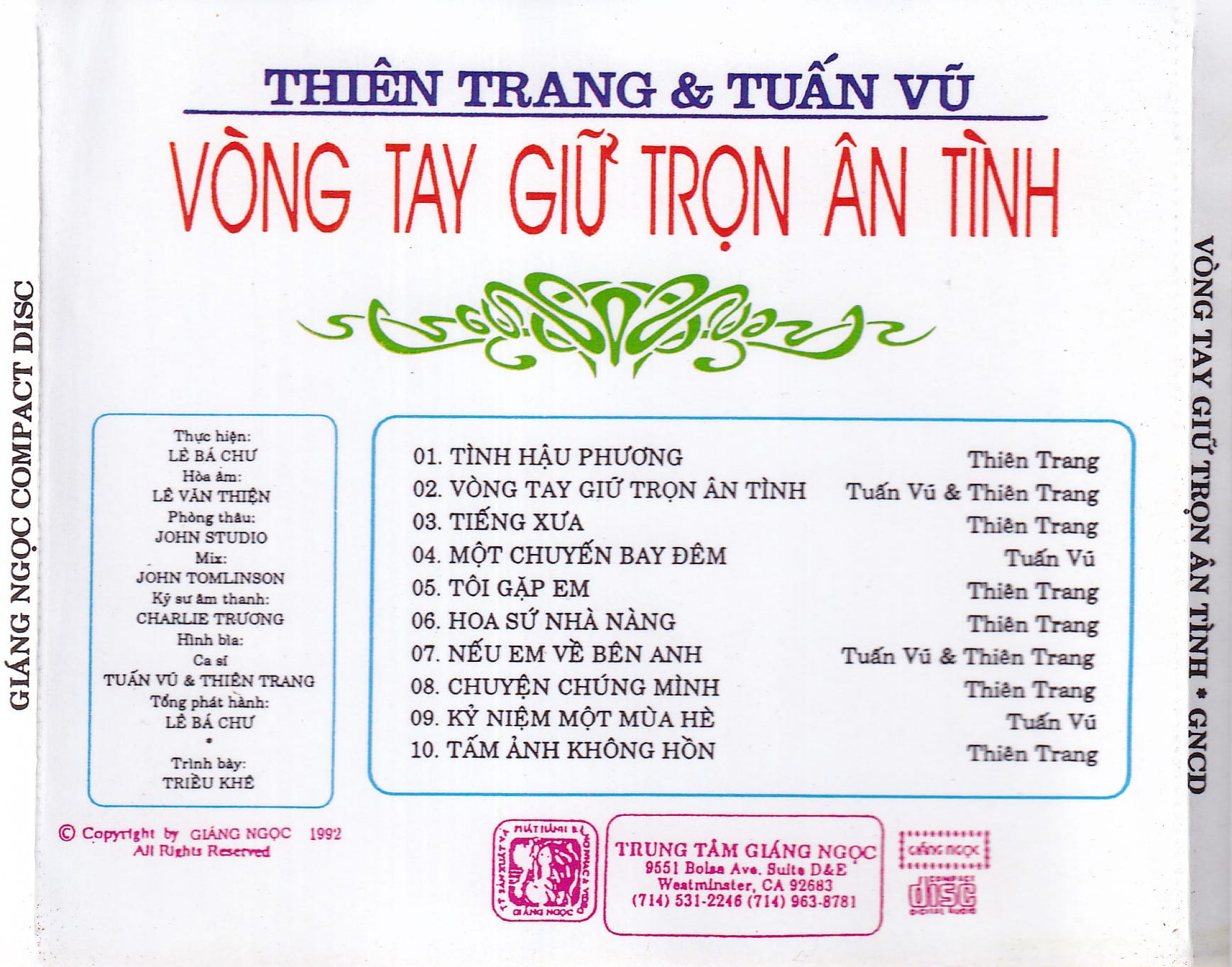 VÒNG TAY GIỮ TRỌN ÂN TÌNH - TUẤN VŨ & THIÊN TRANG - GIÁNG NGỌC CD (3 GÓC) - Ảnh 2