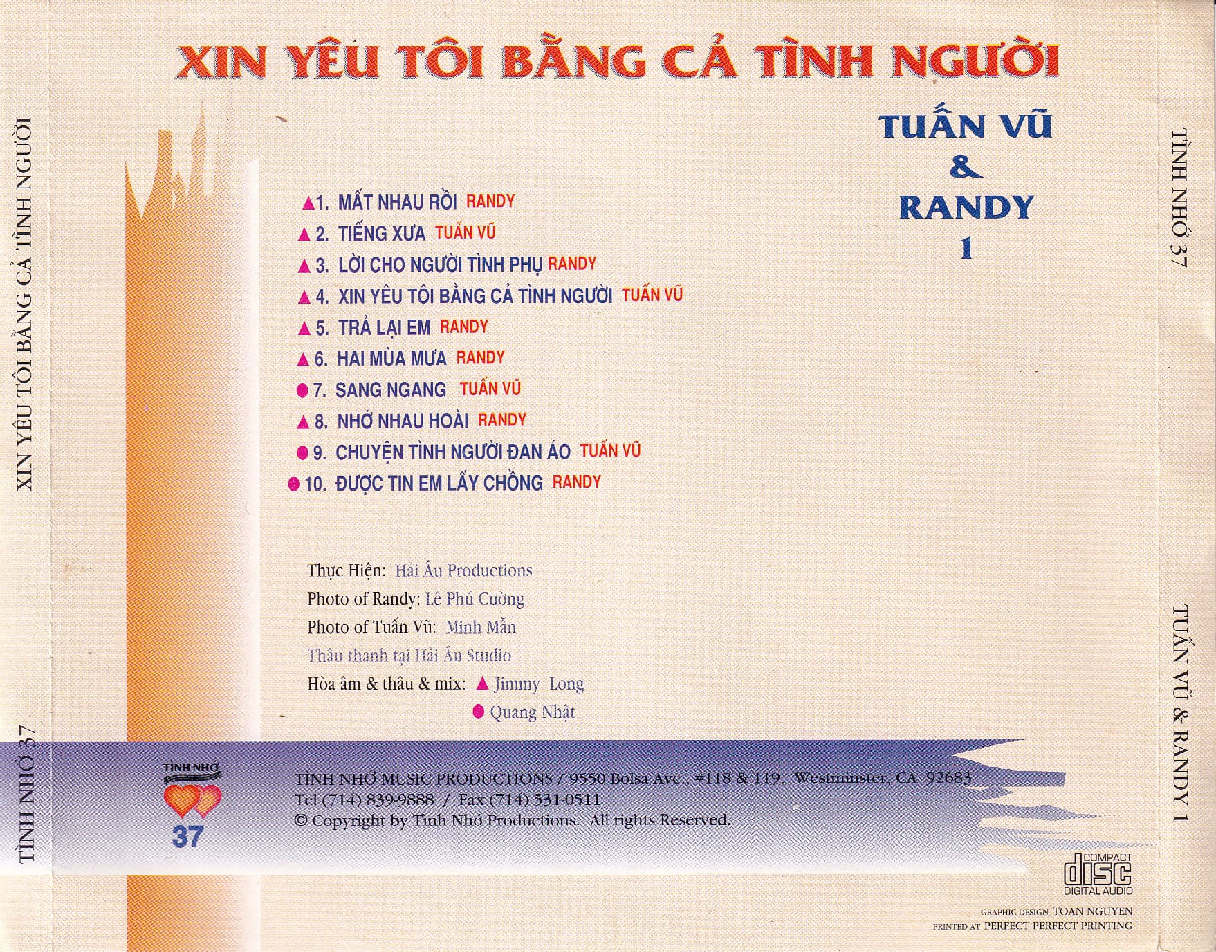 XIN YÊU TÔI BẰNG CẢ TÌNH NGƯỜI - TUẤN VŨ & RANDY 1 - TÌNH NHỚ CD37 - Ảnh 2