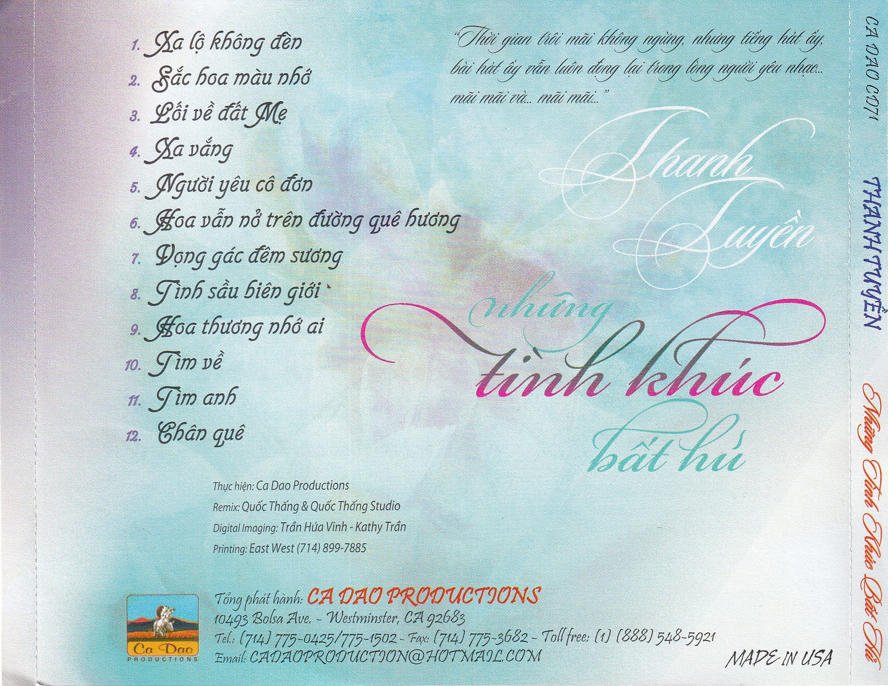 NHỮNG TÌNH KHÚC BẤT HỦ - THANH TUYỀN - CA DAO CD71 - Ảnh 2