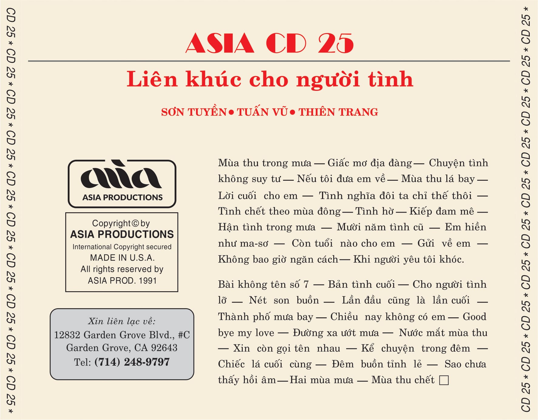 LIÊN KHÚC CHO NGƯỜI TÌNH - ASIA CD25 - Ảnh 2